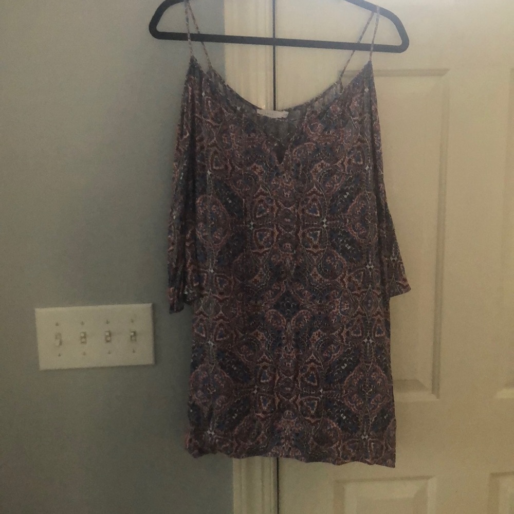 Lush pink and blue print off shoulder top
